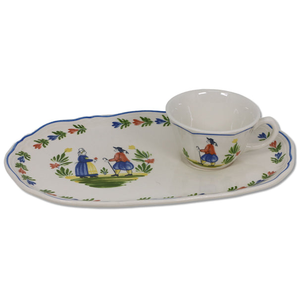 Longchamp Brittany Luncheon Snack Plate Cup Set France Faience Vintage