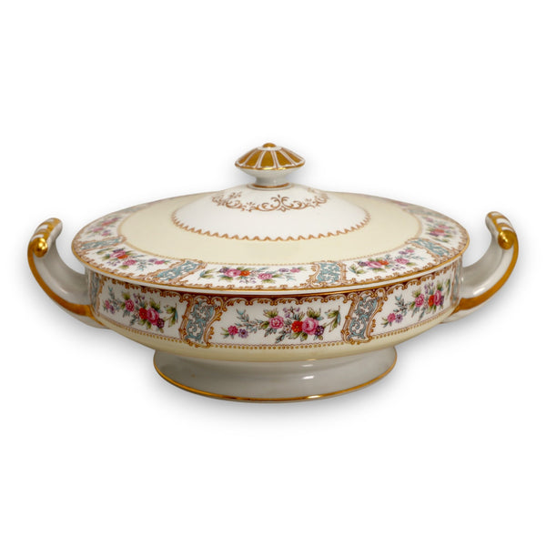 Noritake M Rosemary 5007 Floral Gold Trim Covered Lidded Serving Bowl Vintage