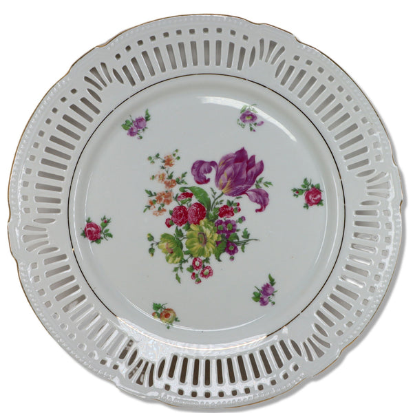 Schwarzenhammer Bavaria Reticulated Floral Dinner Plate 10 1/2" Vintage 1940's