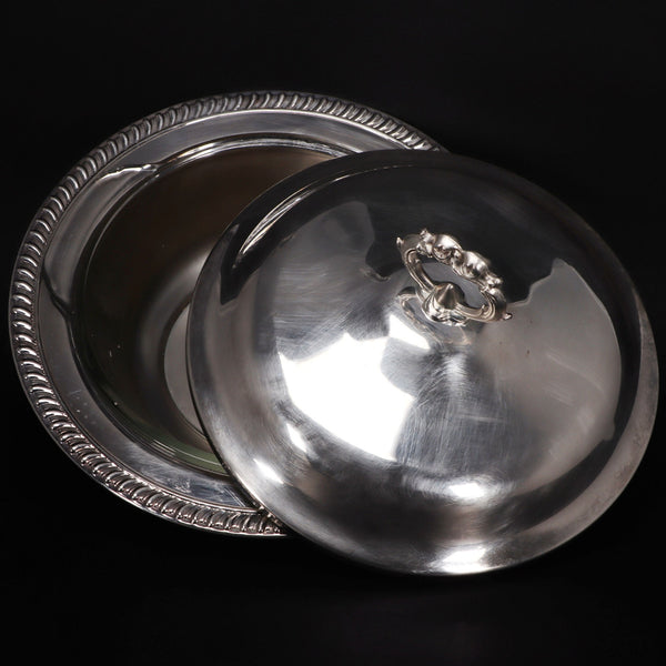Leonard Silver Plate Round Serving Casserole Dish Fire King 1 1/2 Qt Glass Liner