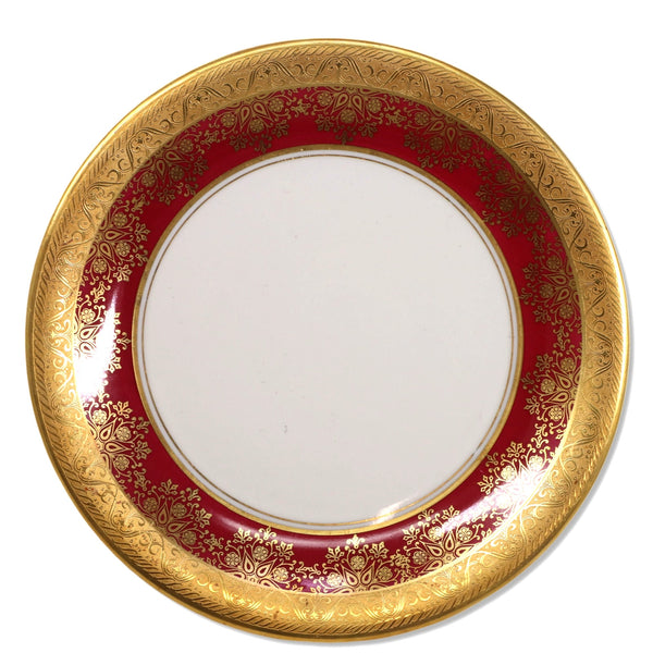 Trettau Echt Atzgold 812 Burgundy Gold Encrusted Dessert Plate 7 3/4” 1960's