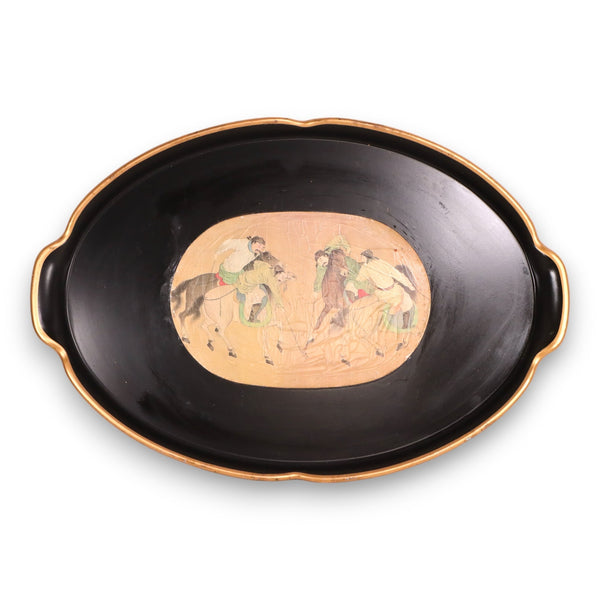 Lady Clare Oval Asian theme Serving Tray Black Lacquer Gold Edge