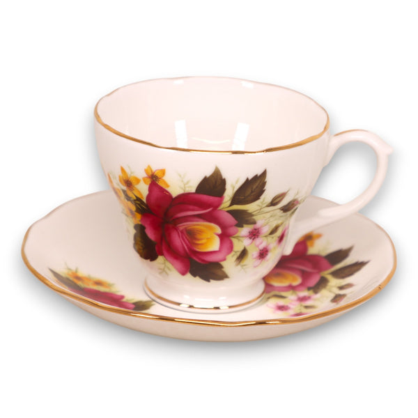 Duchess Floral Rose 344 Tea Cup Saucer Set England Vintage 1940's