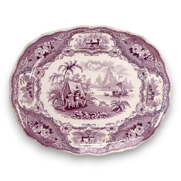 William Adams Columbus Purple Transferware 11" Oval Platter C.1830-1840s
