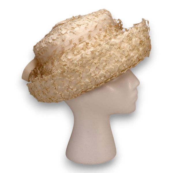 Breton Cream Woven Hat with Lace Coverage Vintage 53cm Small Ladies