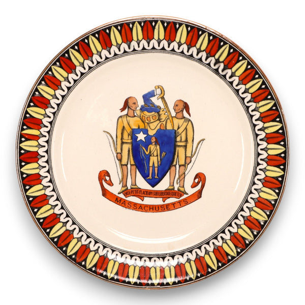 Adams Tunstall Armorial Massachusetts Cabinet Plate 9 3/4" Staffordshire Antique