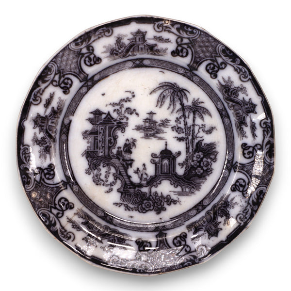 Ralph Hall Ning Po Mulberry Flow Black 7 1/2" Salad Plate Antique 1840's