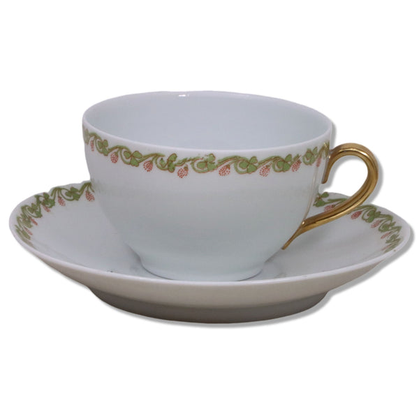 O&EG Royal Austria Clover Rim Tea Cup Saucer Set OSG32 Antique Circa 1900