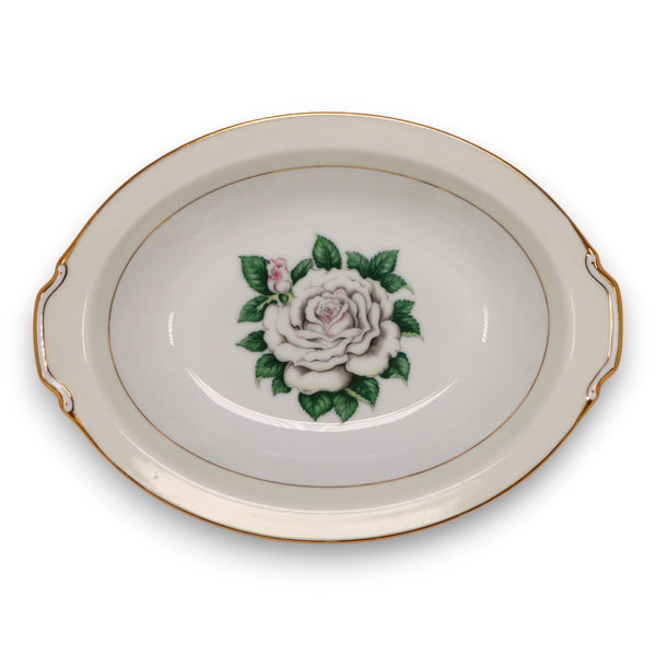Kings Court White Rose Oval Vegetable Dish Bowl  Vintage 1960's