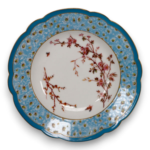 Tressemanes & Vogt TV Limoges Rimmed Soup Bowl 9 1/2" Pink Blue France Antique