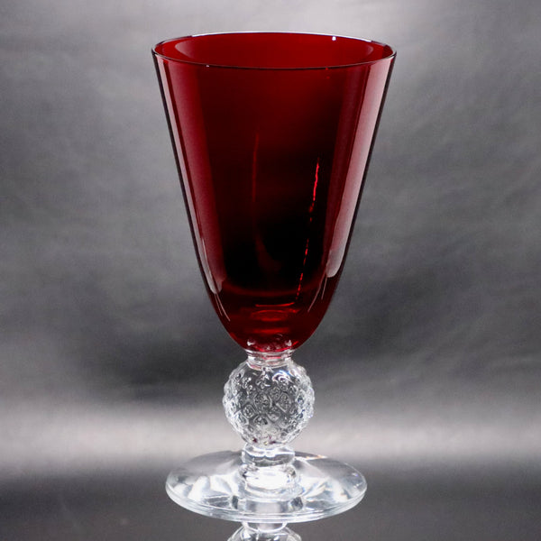 Morgantown Golf Ball Ruby Red 6 1/4" Footed Tumbler 9 oz Clear 7643 Stem Vintage