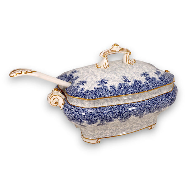 Royal Worcester W2297 68547 Soup Tureen Matching Ladle Blue Floral Gold Trim