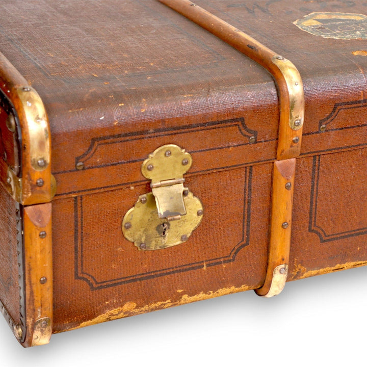 Bent Cane Steamer Trunk H Potter Style 40" Keys Decals Coffee Table Antique 1920 9030