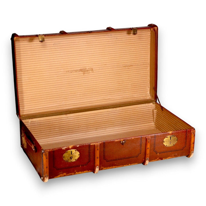 Bent Cane Steamer Trunk H Potter Style 40" Keys Decals Coffee Table Antique 1920 9030