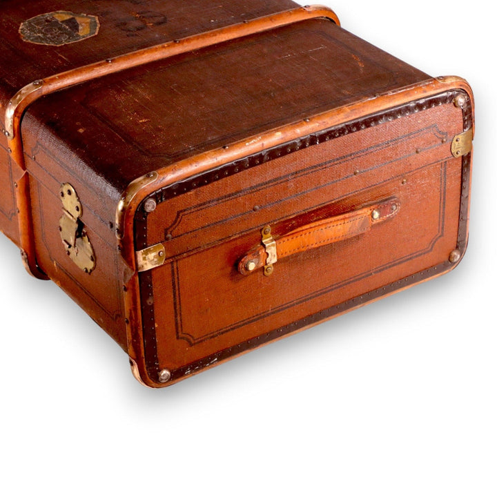 Bent Cane Steamer Trunk H Potter Style 40" Keys Decals Coffee Table Antique 1920 9030