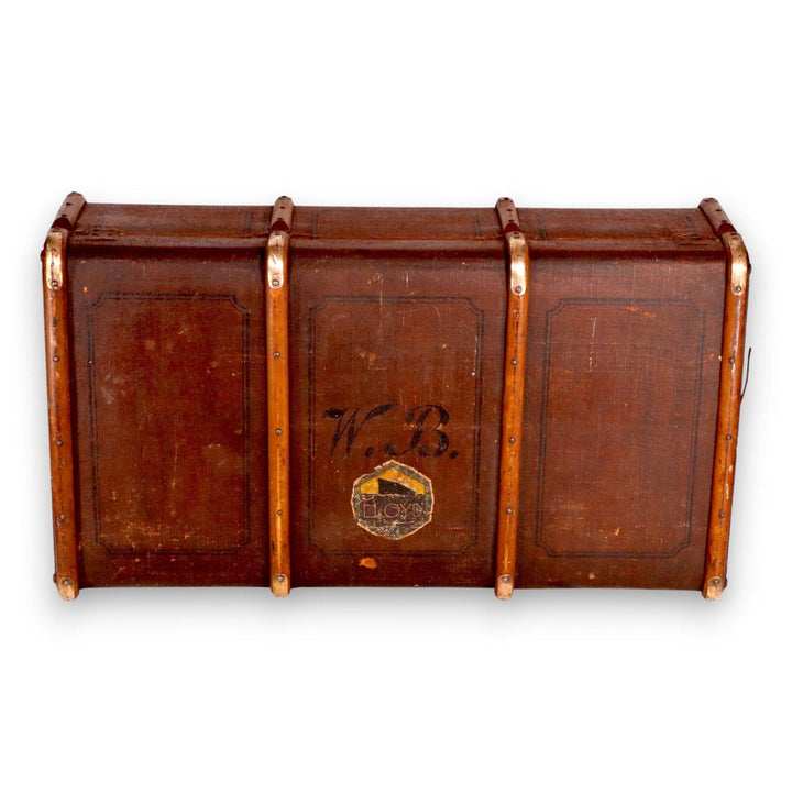 Bent Cane Steamer Trunk H Potter Style 40" Keys Decals Coffee Table Antique 1920 9030