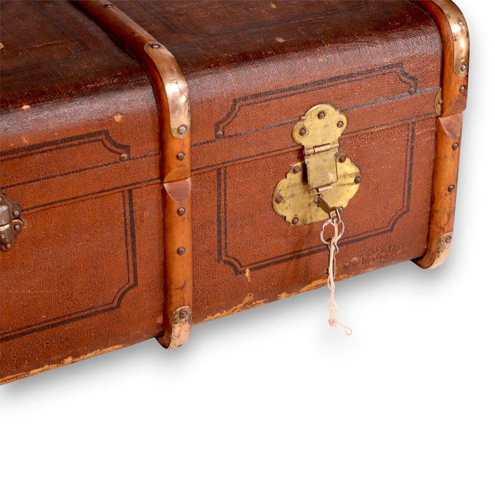 Bent Cane Steamer Trunk H Potter Style 40" Keys Decals Coffee Table Antique 1920 9030