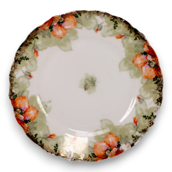 Jaeger JAE82 Malmaison Orange Flowers with Green Rim 6 3/4" Bread Plate 1800's