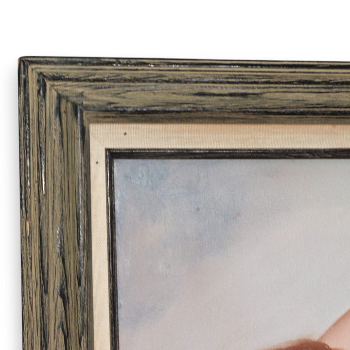 Boudoir Oil Painting on Canvas Lady in Silk Nightgown 29x53 Framed Vintage 1970 7836