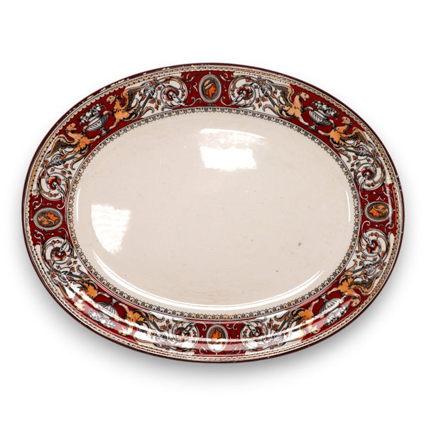 Minton Florentine Red C495 15 1/2" Oval Serving Platter England Antique 1862
