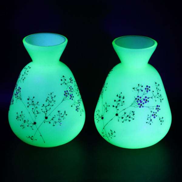 Thomas Webb Victorian Custard Uranium Glass Vase Set 4 3/4" H Antique 1880's