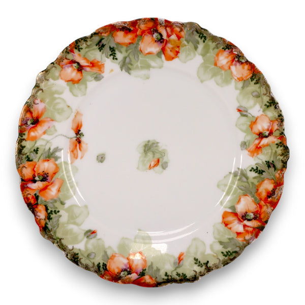 Jaeger JAE82 Malmaison Orange Flowers with Green Rim 8 1/4" Salad Plate 1800's