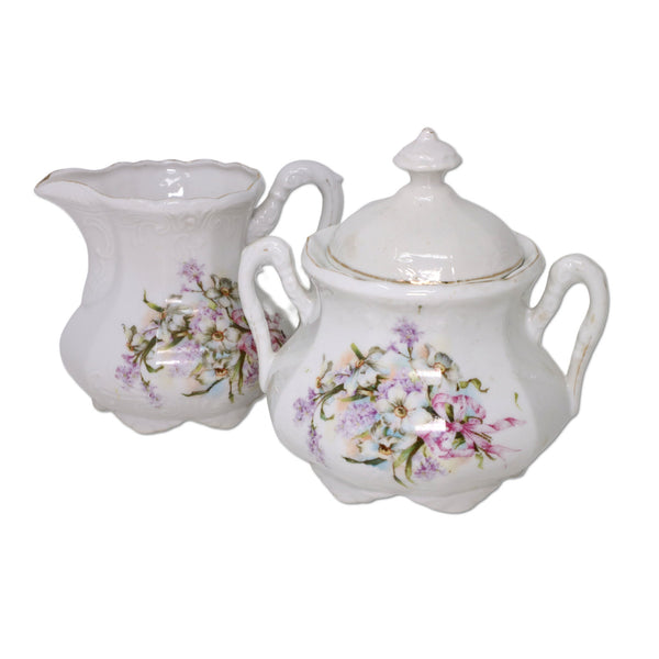 Victorian Lavender Creamer Sugar Bowl Set England Vintage