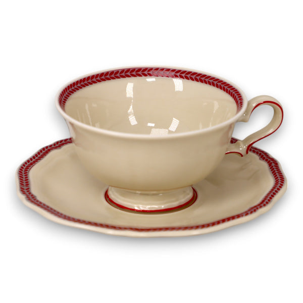 Rosenthal Red Maroon Leaf Laurel Trimmed Ivory Demitasse Cup Saucer Chippendale