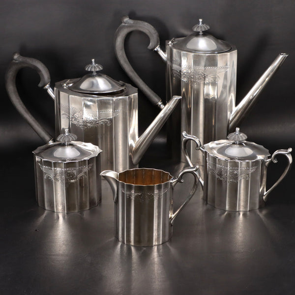 Lunt 100-E Colonial Classic Silverplate Coffee & Tea Set 5pc Vintage 1940s