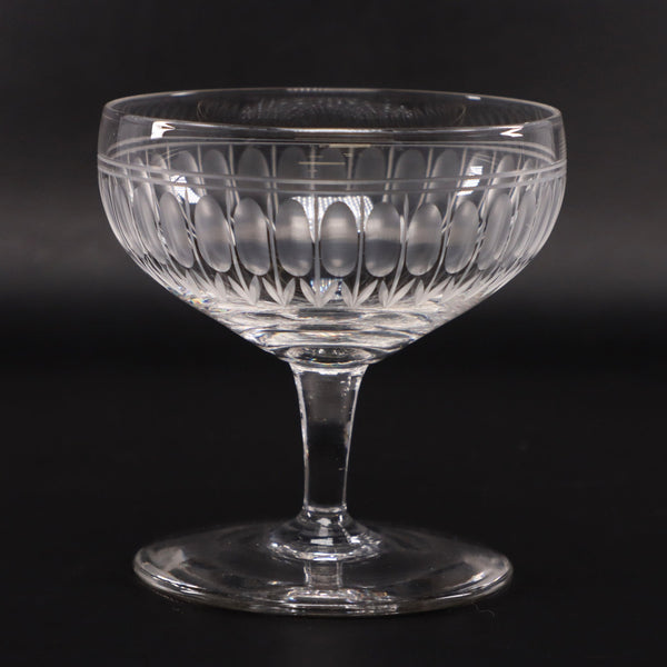 Cut Crystal Coupe Glass with Oval & Fan Pattern – Vintage Bohemian 1950s