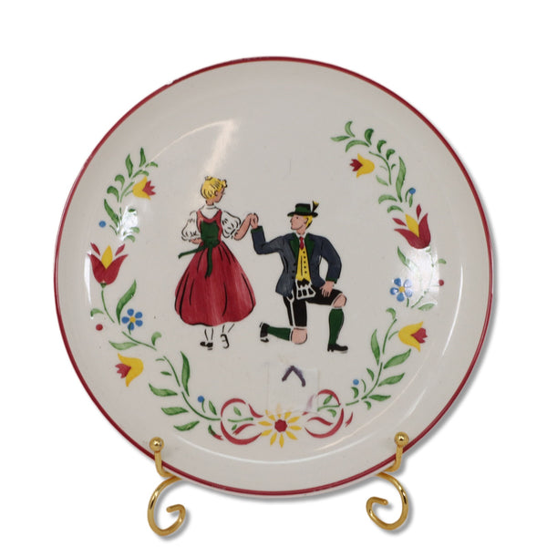 West German Folk Art Salad Lunch Plate Couple Dancing 1580 Hand Painted Vintage