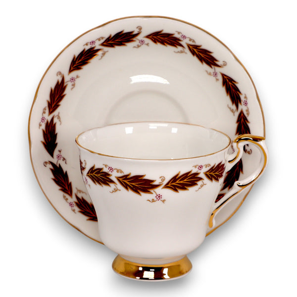 Paragon Elegance Bone China Tea Cup & Saucer Burgundy Maple Leaves Vintage 1950s