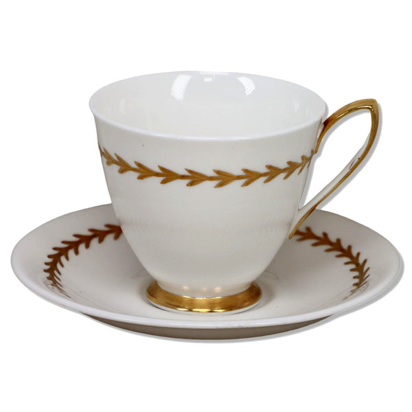 Royal Albert ROA47 Tea Cup Saucer Set White with Gold Laurel Vintage 1960's