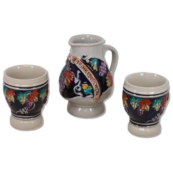 Zöller Born Aus Kuhlem Stein Trink Edlen Wein German Stoneware Wine Pitcher Cups