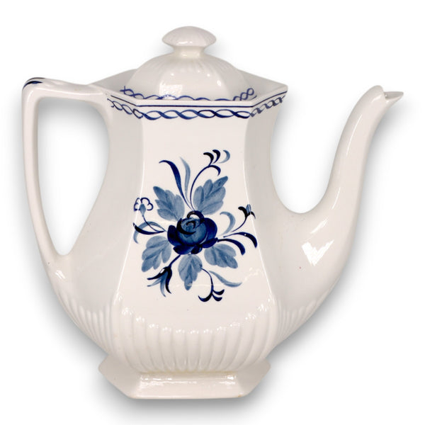 Adams Baltic Blue Coffee Pot 9" 5 Cup White Micratex Ironstone Vintage 1960's