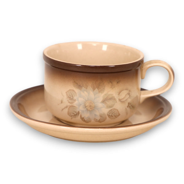 Johnson Bros Autumn Mist Flat Cup Saucer Set 2 1/2" Tan Brown England Vintage