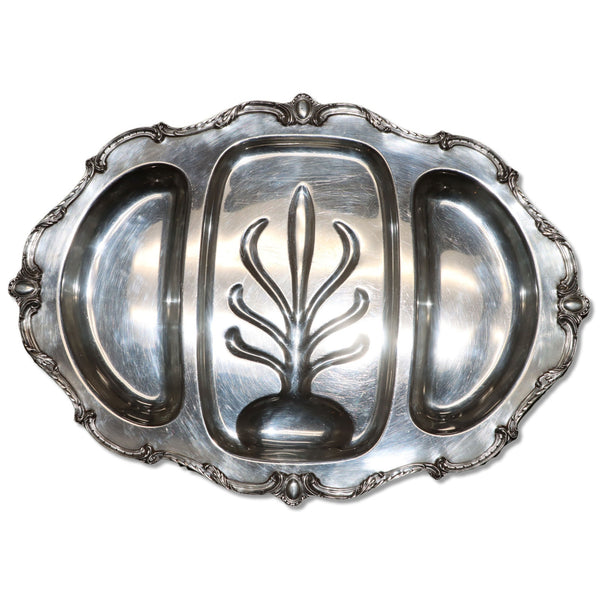 Wilcox Rochelle 2757 22" 3-Part Footed Meat Platter Silver Plate
