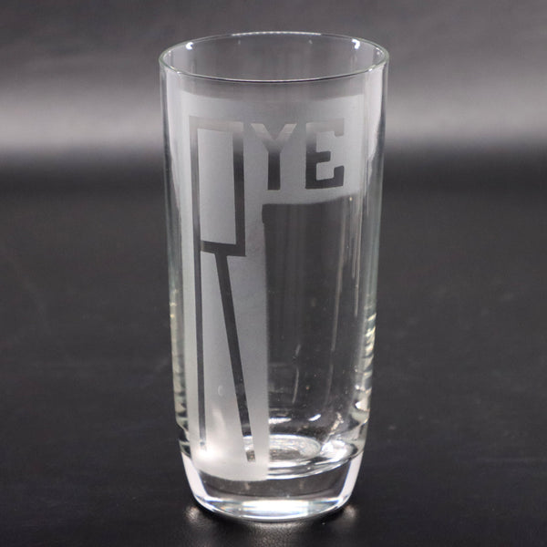 Mid-Century Etched “RYE” Whiskey Highball Glass Art Deco  Vintage Barware 1960s