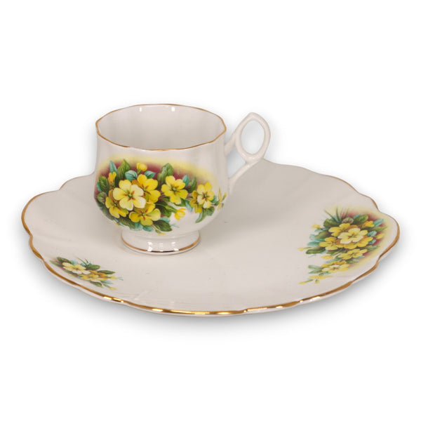 Rosina Yellow Primrose Tea Cup Snack Plate Set England Vintage 1950's