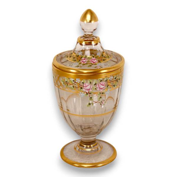 TG Hawkes Footed Gold Encrusted Enamel Painted Lidded Candy Dish Signed Antique