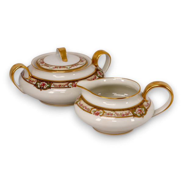 Haviland Limoges The Belfort Sugar & Creamer Set Pink Roses Gold Trim 1910