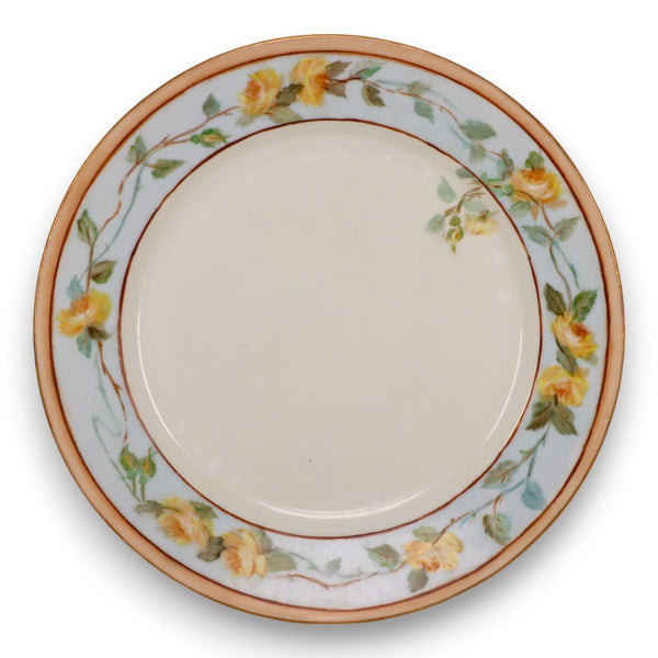 JC Jaeger Bavaria 9 3/4" Dinner Plate Hand Painted Yellow Roses Antique C. 1900