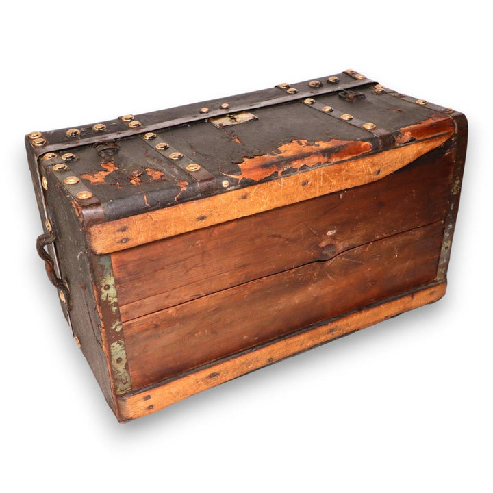 Civil War Era Brass Buttoned Leather Paneled Antique Stagecoach Trunk C. 1850's 6532