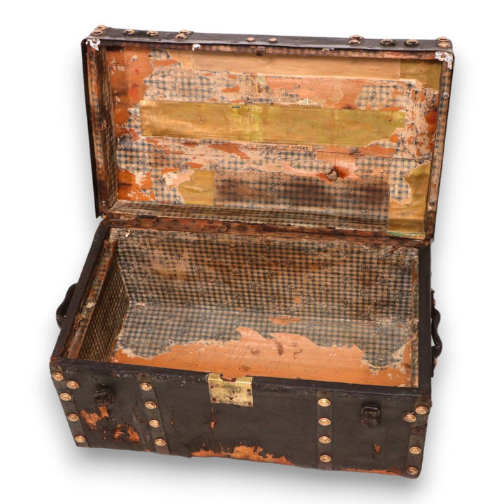 Civil War Era Brass Buttoned Leather Paneled Antique Stagecoach Trunk C. 1850's 6532