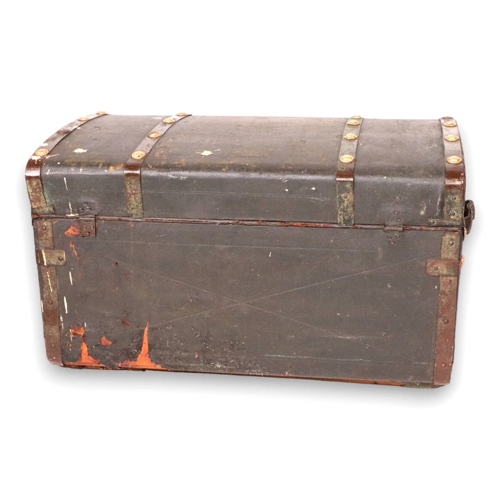 Civil War Era Brass Buttoned Leather Paneled Antique Stagecoach Trunk C. 1850's 6532