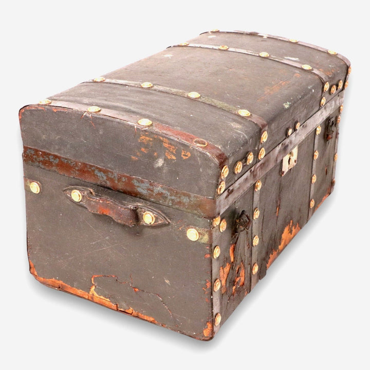 Civil War Era Brass Buttoned Leather Paneled Antique Stagecoach Trunk C. 1850's 6532