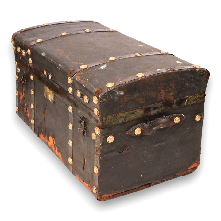 Civil War Era Brass Buttoned Leather Paneled Antique Stagecoach Trunk C. 1850's 6532
