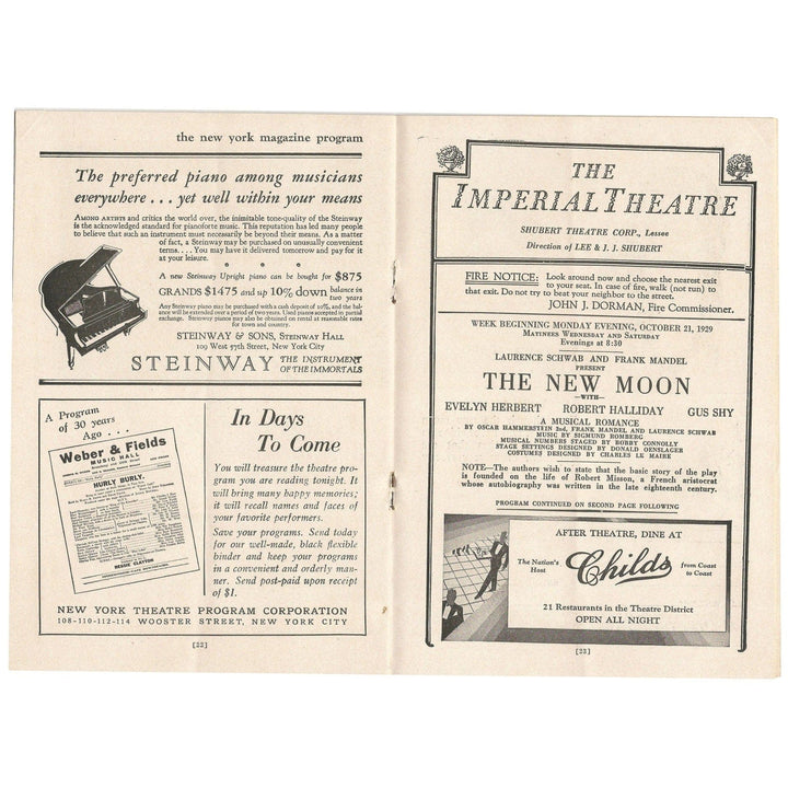 Court Jesters on The New Moon 1929  Imperial Theater Program Evelyn Herbert 5090