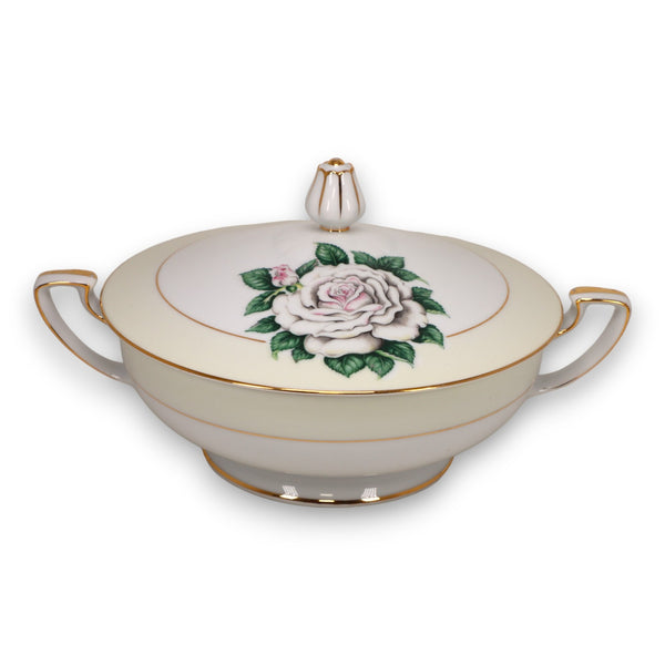 Kings Court White Rose Covered Vegetable Dish Bowl Vintage 1960's