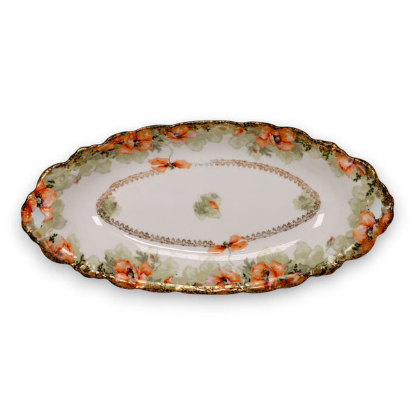 Jaeger JAE67 Malmaison, Orange Flowers Filigree Band 13 1/2" Serving Bowl 1800's